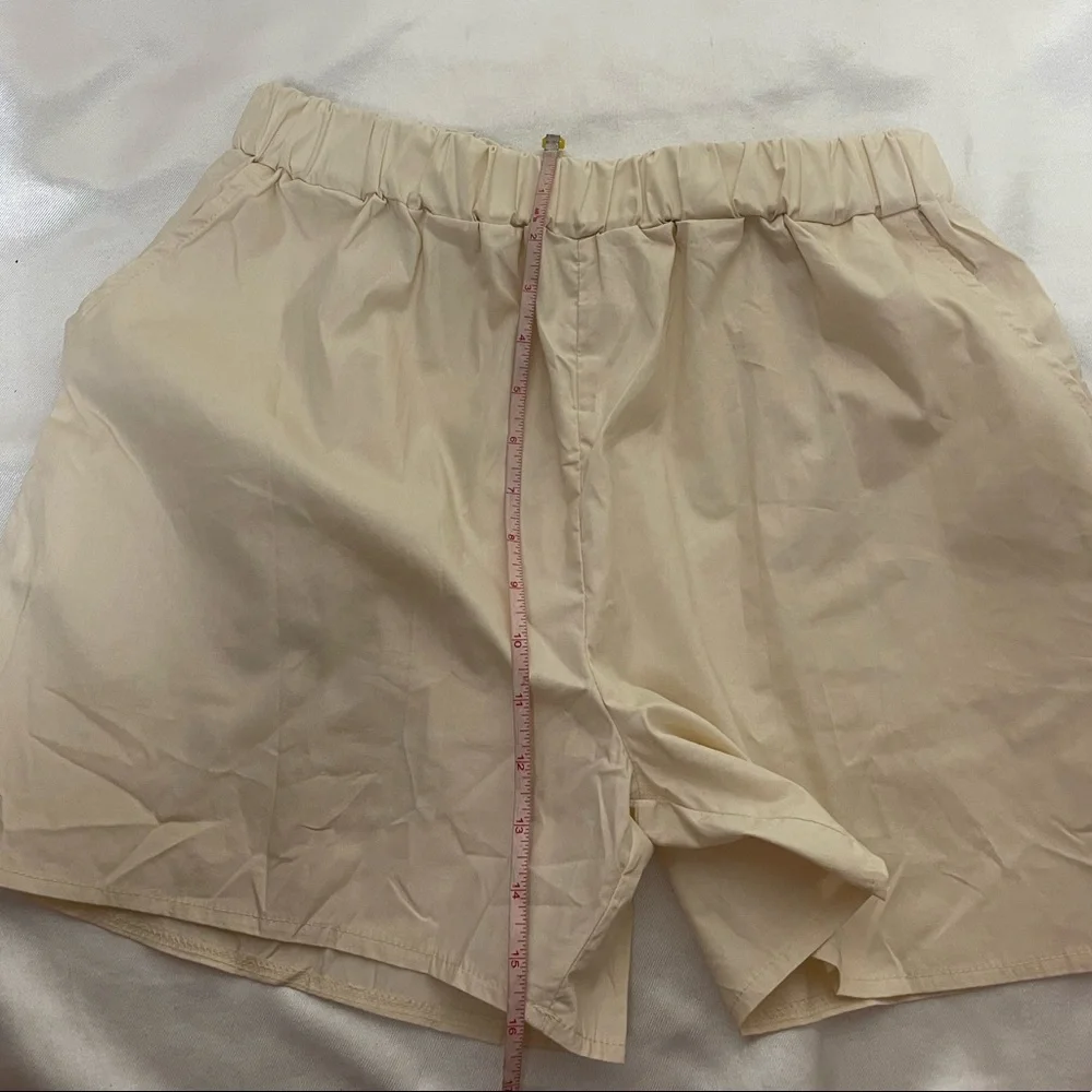 NEW 3pcs set beige womens shirt top shorts button down M;L casual - Picture 15 of 16